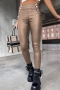 slight stretch 3 colors pu leather high waist button stylish tight pants_Black_Rose Red_Khaki