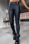 slight stretch 3 colors pu leather high waist button stylish tight pants_Black
