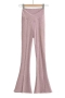 slight stretch solid color 5-colors slit knitted casual flared pants_Black_Beige_Brown_Pink