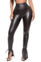 plus size slight stretch simple solid color pu slit high waist stylish pants_Black