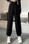 slight stretch solid color crossed design casual bound feet pants_Black