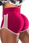 plus size high stretch color block patchwork hollow sexy shorts_Black_Rose Red_Blue_Magenta