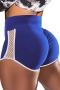 plus size high stretch color block patchwork hollow sexy shorts_Black_Rose Red_Blue