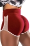 plus size high stretch color block patchwork hollow sexy shorts_Black_Rose Red