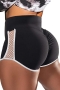 plus size high stretch color block patchwork hollow sexy shorts_Black