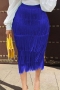 plus size slight stretch zip-up tassel high waist all-match stylish midi skirt_Black_Magenta_Sea Blue