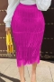 plus size slight stretch zip-up tassel high waist all-match stylish midi skirt_Black_Magenta