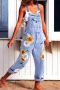 s-5xl plus size non-stretch zip-up pocket flower printing casual denim overalls_Sky Blue