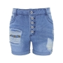 plus size non-stretch single breasted zip-up pocket hole casual denim shorts_Blue