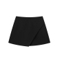 non-stretch orange multicolor irregular simple zip-up shorts_Black