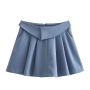 non-stretch pleated folding design skirt_Dark Green_Khaki _Gray_Haze Blue