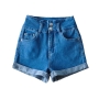 slight stretch 4 colors denim high-waist casual shorts_Black_Sky Blue_Blue
