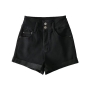 slight stretch 4 colors denim high-waist casual shorts_Black