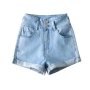slight stretch 4 colors denim high-waist casual shorts_Black_Sky Blue