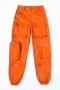 inelastic 3 colors solid color with pocket casual cargo pants_Black_Orange