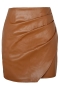 slight stretch 2 colors pu leather high waist zip-up ruched sexy mini skirt_Black_Brown