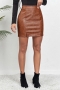 slight stretch 2 colors  pu leather high waist slit zip-up sexy mini skirt_Black_Brown