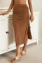 slight stretch 6 colors slit drawstring stylish all-match maxi skirt_Black_Rose Red_Sky Blue_Brown