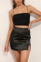 non-stretch satin 5 colors leopard jacquard stylish mini skirt(only skirt)_Black