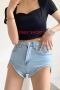 xs-l 2 colors slight stretch high waist stylish all-match denim shorts_Black_Sky Blue