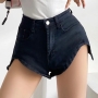 xs-l 2 colors slight stretch high waist stylish all-match denim shorts_Black