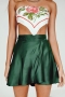 non-stretch 7 colors satin high waist tied stylish mini skirt(only skirt)_Black_Dark Green