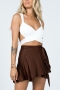 non-stretch 7 colors satin high waist tied stylish mini skirt(only skirt)_Black_Dark Green_Rose Red_Beige_Sky Blue_Brown