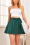 non-stretch 3 colors dots printed high waist tied stylish mini skirt(only skirt)_Black_Dark Green