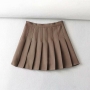 non-stretch 4 colors zip-up high waist stylish pleated mini skirt(with lined)_Black_White_Brown