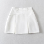non-stretch solid color pleated zip-up high waist stylish mini skirt(with lined)_Black_White