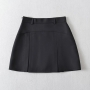 non-stretch solid color pleated zip-up high waist stylish mini skirt(with lined)_Black