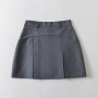 non-stretch solid color pleated zip-up high waist stylish mini skirt(with lined)_Black_White_Brown_Dark Gray