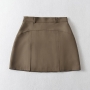 non-stretch solid color pleated zip-up high waist stylish mini skirt(with lined)_Black_White_Brown