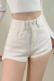 slight stretch 4 colors zip-up pocket high waist fashion denim shorts_Black_White