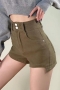 slight stretch 4 colors zip-up pocket high waist fashion denim shorts_Black_White_Dark Green