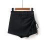 slight stretch 4 colors drawstring zip-up with lined stylish denim skort(size run small)_Black