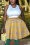 plus size slight stretch 4-colors plaid printing slit pocket casual mini skirt_Red_Dark Blue_Yellow