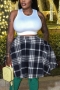 plus size slight stretch 4-colors plaid printing slit pocket casual mini skirt_Red_Dark Blue_Yellow_Gray