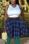 plus size slight stretch 4-colors plaid printing slit pocket casual mini skirt_Red_Dark Blue