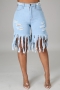 sexy slight stretch denim hole tassels decor high-waist shorts_Black_Sky Blue