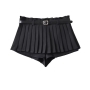 casual non-stretch 3 colors high waist pleated skort with belt(size run small)_Black