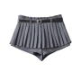 casual non-stretch 3 colors high waist pleated skort with belt(size run small)_Black_White_Gray