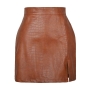 sexy slight stretch 2 colors crocodile pattern slit zip-up pu leather mini skirt_Black_Brown