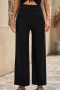 casual stretch solid color high-waist wide leg pants_Black