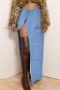 sexy solid color non-stretch single-breasted pocket slit denim maxi skirt_Sky Blue_Blue
