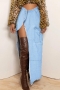 sexy solid color non-stretch single-breasted pocket slit denim maxi skirt_Sky Blue