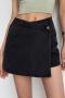 xs-l casual slight stretch 3 colors high waist denim skort(size run small)_Black