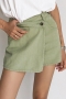 xs-l casual slight stretch 3 colors high waist denim skort(size run small)_Black_Light Green