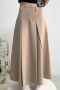 stylish 3 colors non-stretch side zip-up high waist pleated maxi skirt_Black_Dark Gray_Khaki 