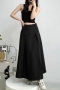 stylish 3 colors non-stretch side zip-up high waist pleated maxi skirt_Black